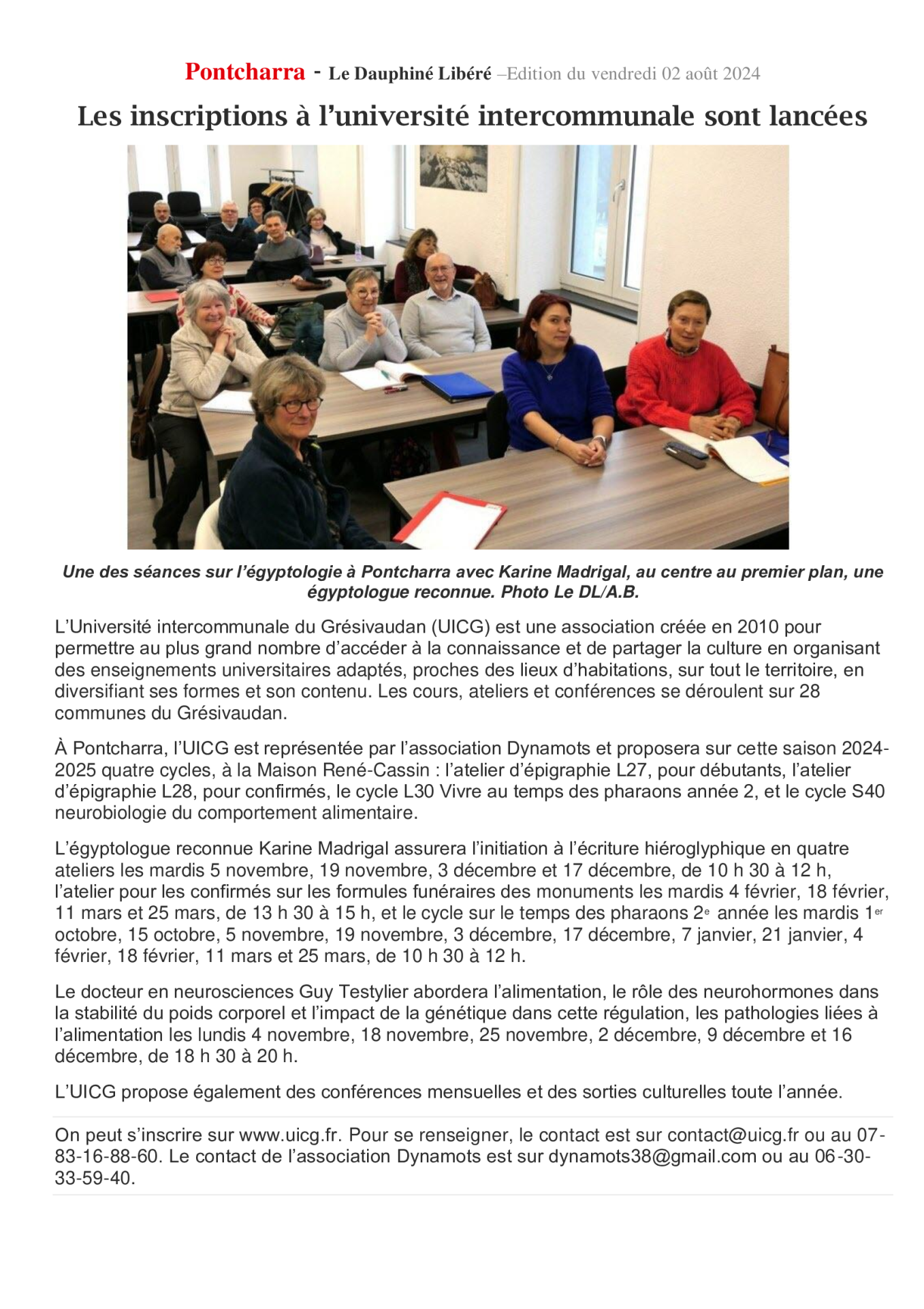 2024 08 02 article dl pontcharra les inscriptions a l uicg sont lancees